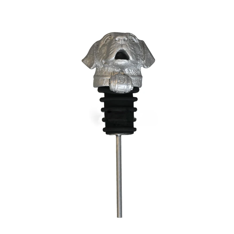 Wholesale Customized Dog Head Zinc Alloy Wine Bottle Pourer in Silver Color