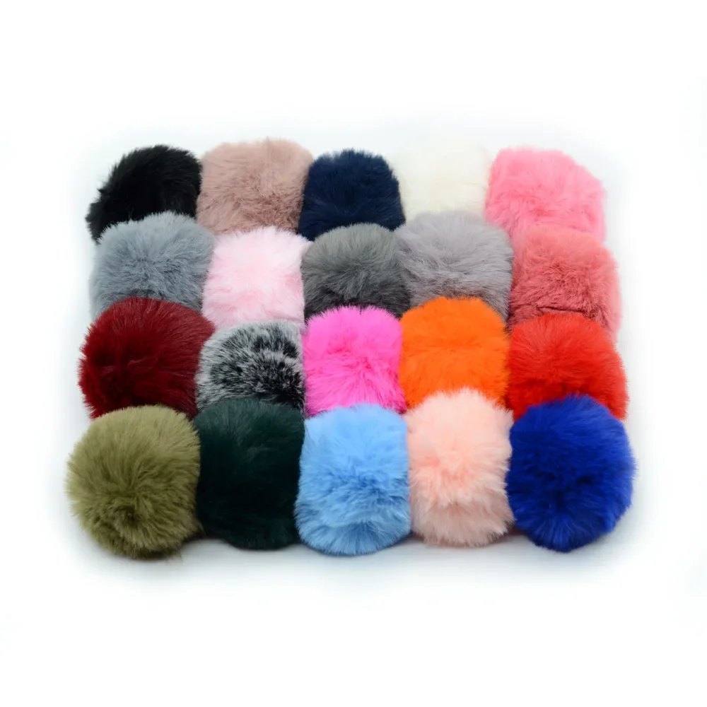 Custom size faux fur pompoms handmade faux rabbit fur ball fluffy plush fur pom poms for diy hats cloth decoration