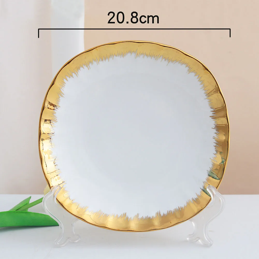 Hot sells spoons tableware set couples family  ceramic plates bowl edged with gold