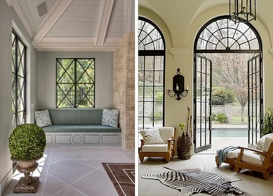 Double glazed iron arched window frame design French window frame