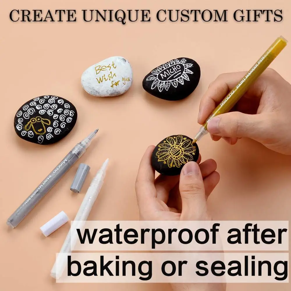 Gold and Silver Metallic Paint Pens for Rock Painting, Stone, Ceramic, Wine Glass, Wood, Fabric, Canvas, Metal, Scrapbooking.