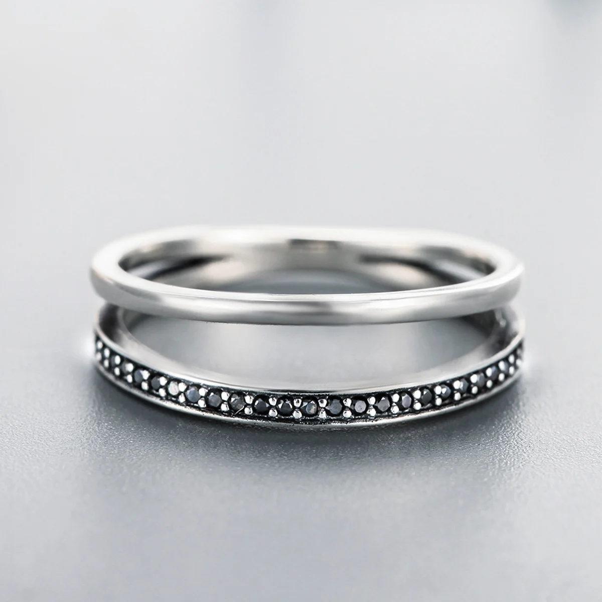 925 Sterling Silver Ring Classic Jewelry Micro Pave Black Zircon Ring for Women