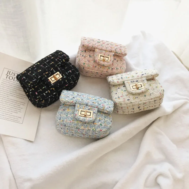 Korean Version Of Fashion Elegant Beautiful Party Mental Chain Woolen Shoulder Kids Bags