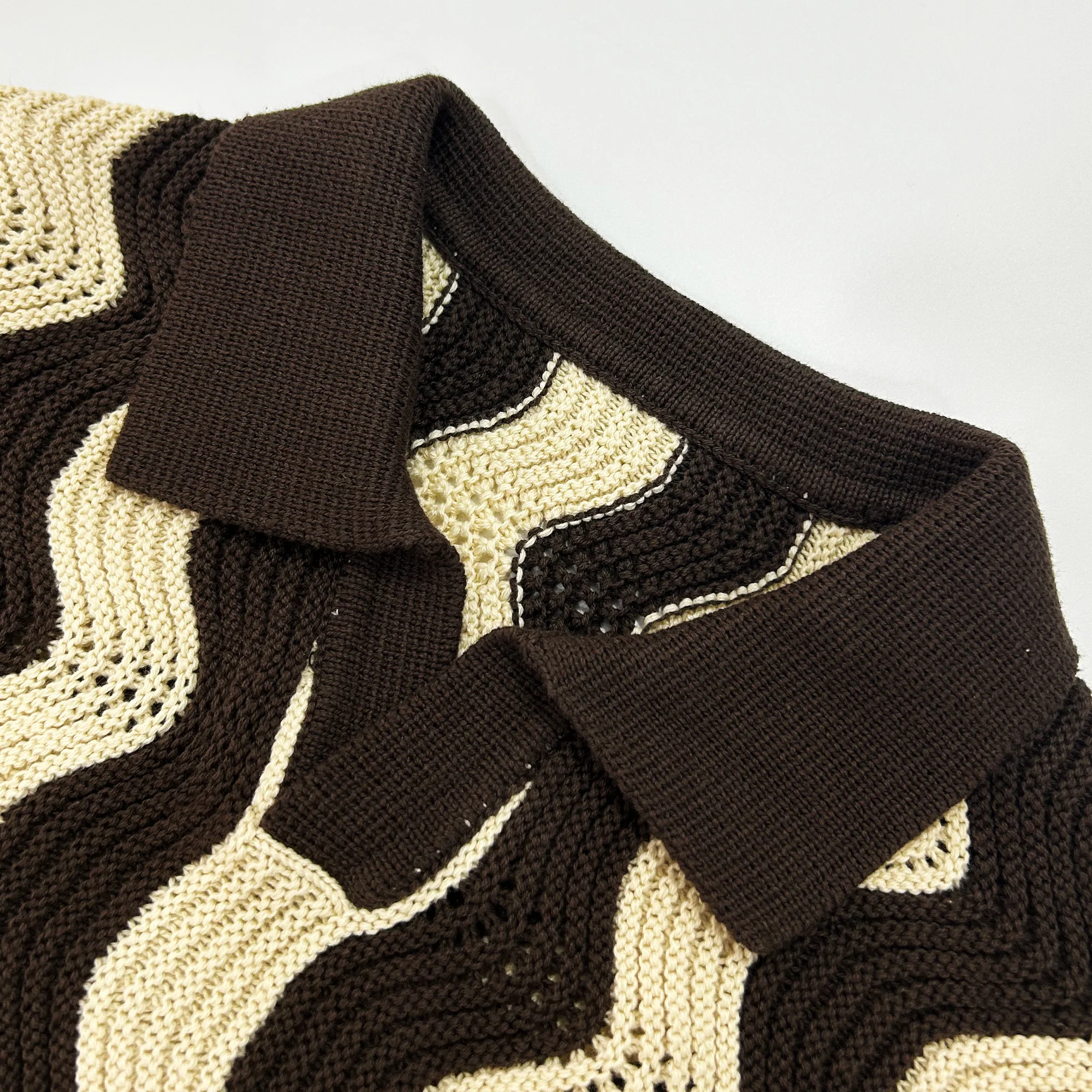 Oem Mesh Striped Custom Short Sleeve Knit Soccer Letter Jersey Mesh Crochet Cotton Knitted Football Jerseys T-Shirt Sweater