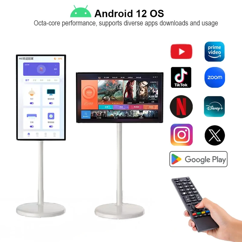 Portable Smart Tv 32 Inch Full Color 1080p Kiosk Touch Screens Digital Advertisement Signage Stand Alone Rotating Screen Display