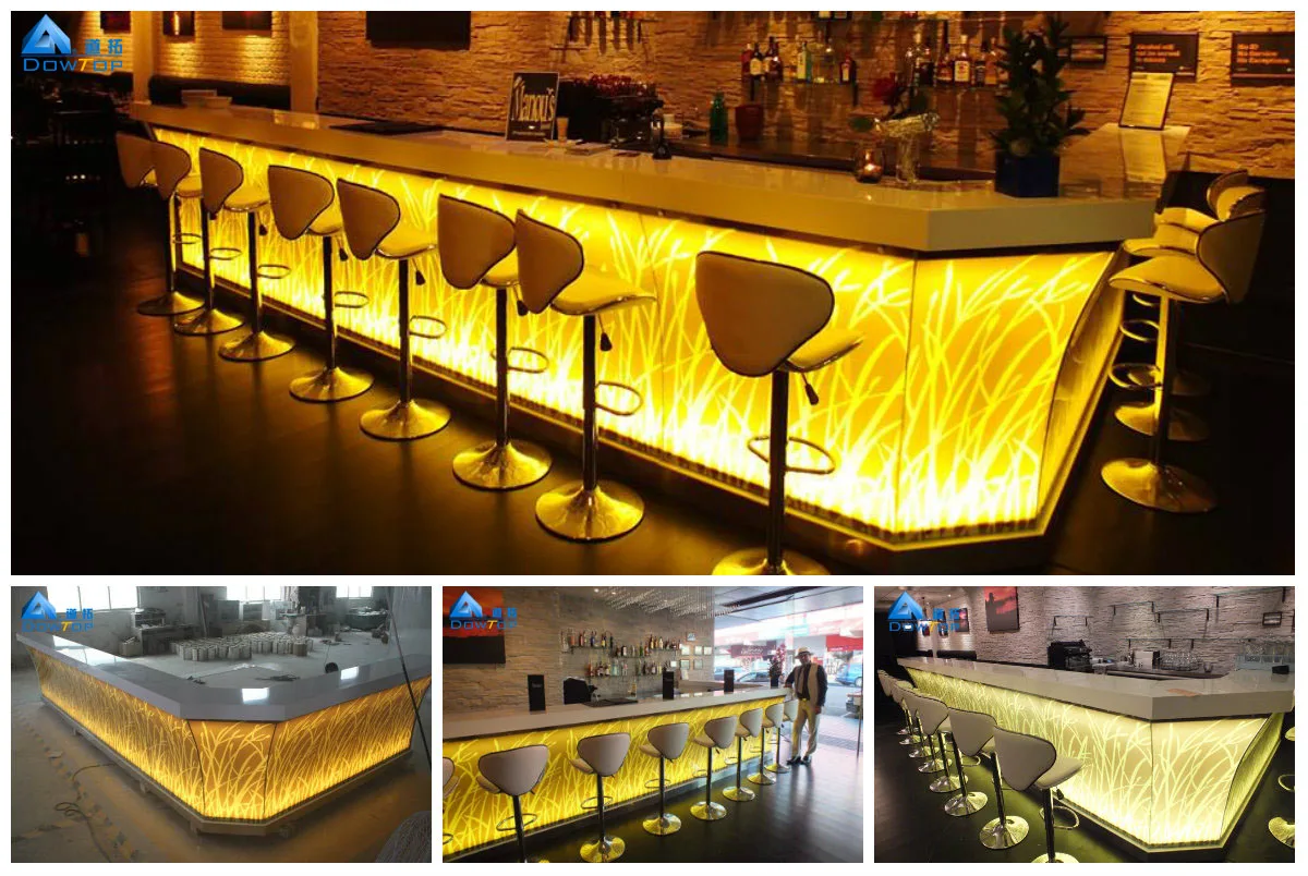 modern lounge restaurant wine bar design solid surface LED bar counter