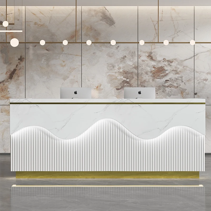 Wholesale Custom High End Wooden Reception Modern Office Furniture Commercial Front Desks Hotels Supermarkets Hospitals Gyms