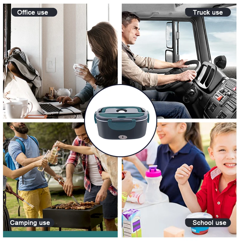 DaoSheng Hot Selling 1.5L 110V 12V/24V Portable 304 Stainless Steel Self Heating Electric Food Warmer Bento Tiffin Lunch Box