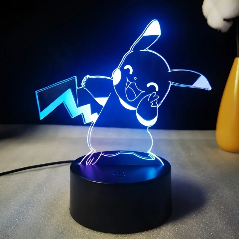 Luminous Acrylic 3D Night Lamp Colorful Changing ABS Base Anime Night Light Decoration Pikachu Lamp LED Base Cartoon Kids Gift