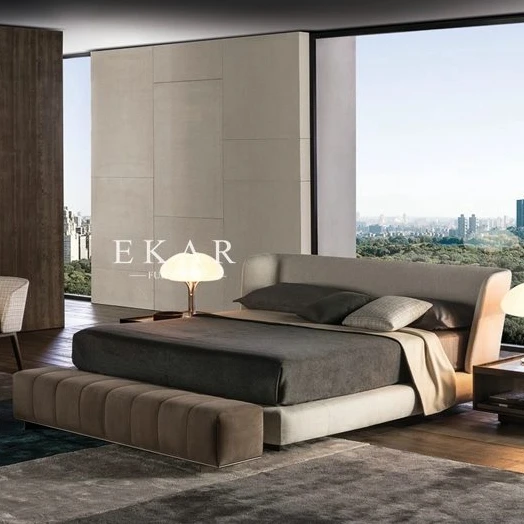 Latest Italian Designs Quality Furniture C Shape Headboard Bedroom Customizable Bed Frame Minimalist Soft King Size Bed