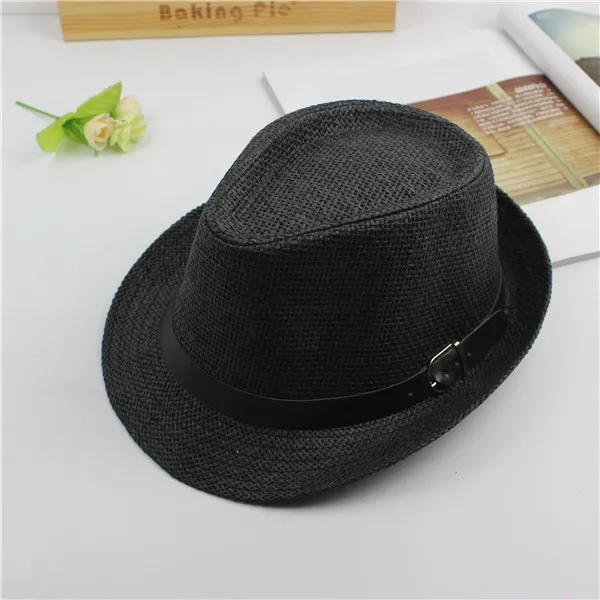 
Summer British roll brim straw kids boy women men travel shade beach jazz straw hat cap 