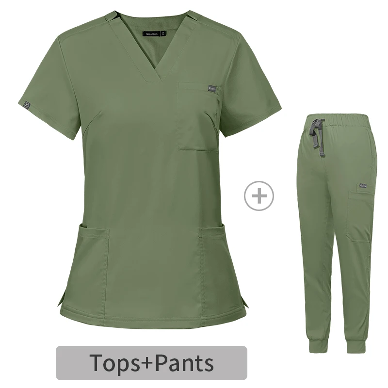 Custom Scrubs Hospital Uniforms Medic Scrubs Nurse Short Sleeve Top Joggers Scrubs Suit Spa Wear Stretch Slim Fit Nurse Uniform