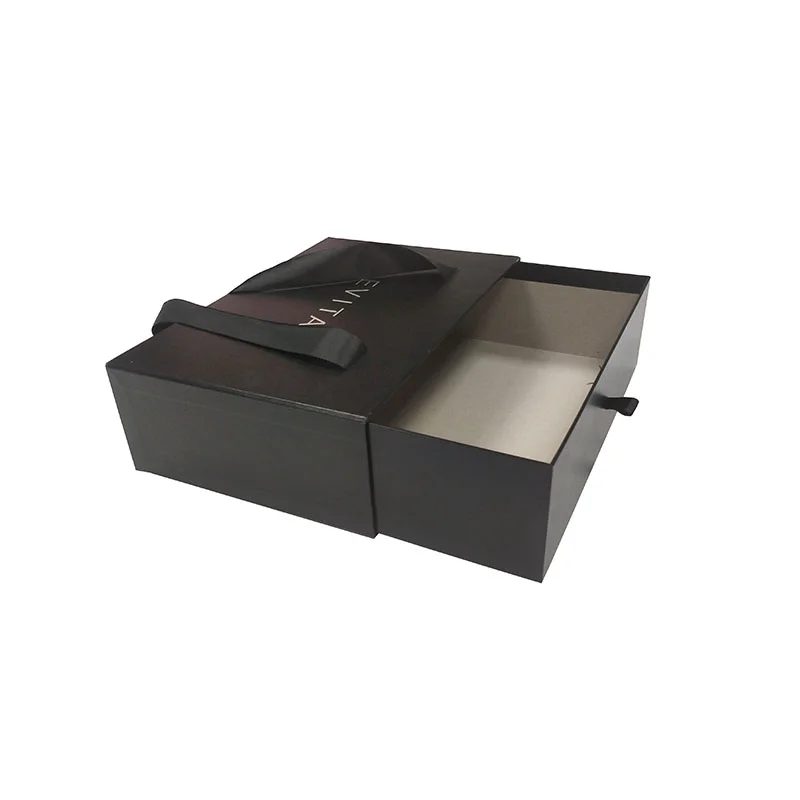 Factory Customized Custom Design Luxury Black Slide Out Drawer Box Clothes Gift Packaging Box
