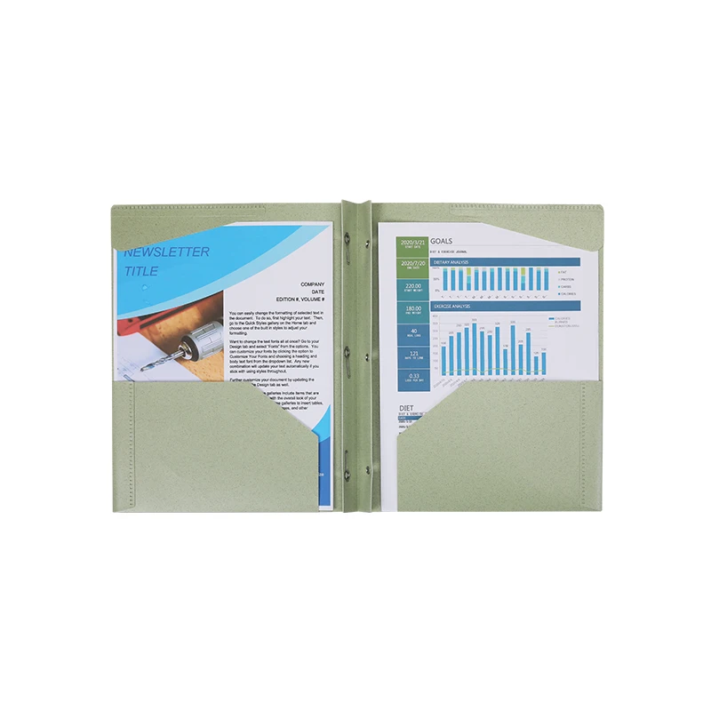 Hot Selling Plastic Portfolio Presentation Folders Three-Hole Metal Prongs Fasteners Letter Size Pocket File Folder