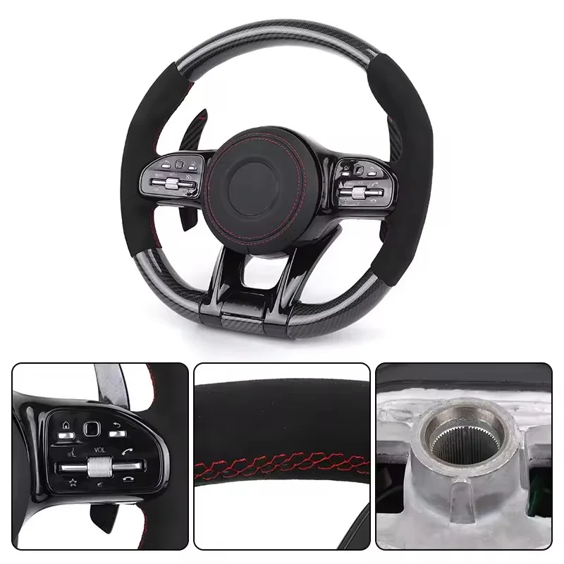 Customized Gloss Black Carbon Fiber Shift Paddle Alcantara Leather Steering Wheel for Mercedes Benz Cls63 GLB Sl R230 W210 W220