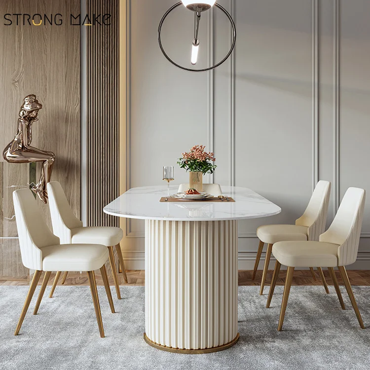 Contemporary Nordic White Mables Dinning Table Modern 4 Seater Oval Small Marble Dining Table Set 4 Chairs