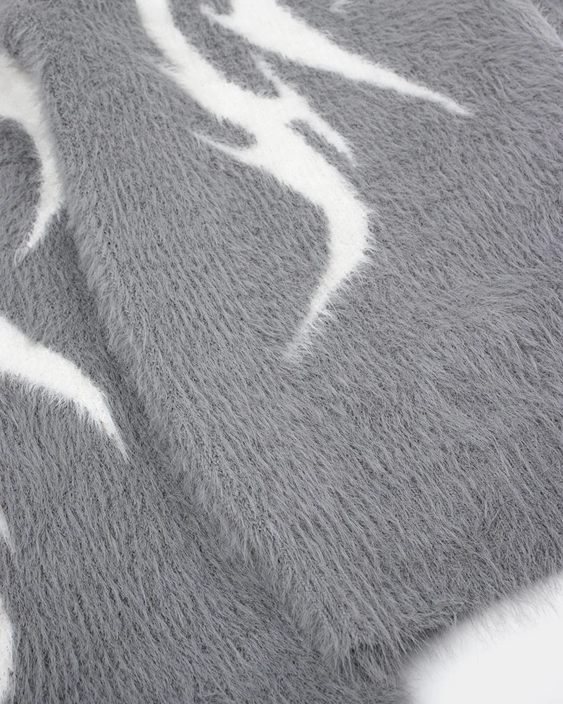 Custom Design Mohair Zip Hoodie Men Winter Knit Fuzzy Fluffy cardigan Oversized Knitwear Sweater Jacquard Mohair Hoodie Jacket