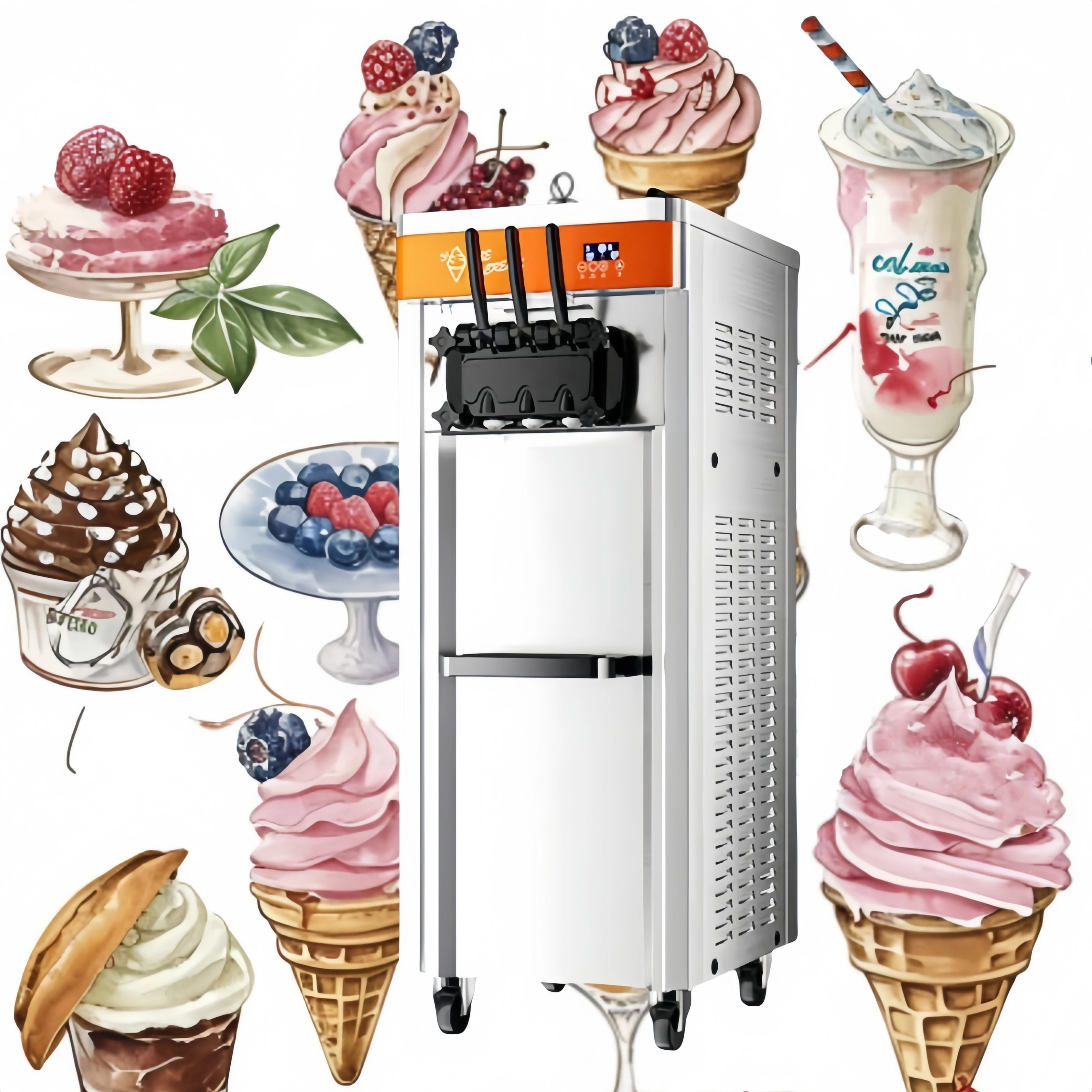 Automatic Commercial Ice Cream Machine with LCD Touch Screen Commercial Ice Cream Maker 3 Flavors