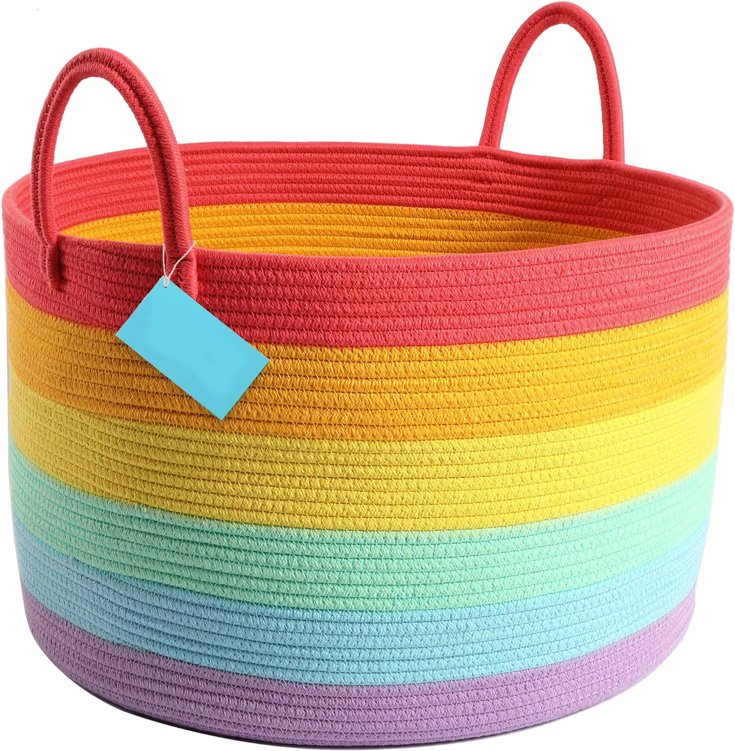 Rainbow Tall Laundry Basket Hamper Toys Storage Basket Blanket Organizer Large Decorative Woven Cotton Rope Basket