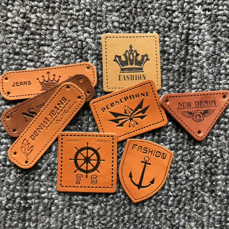 Wholesale Custom leather labels for bags Emboss Leather Labels Metal Logo Leather Patches on Gold Iron for clothes garment