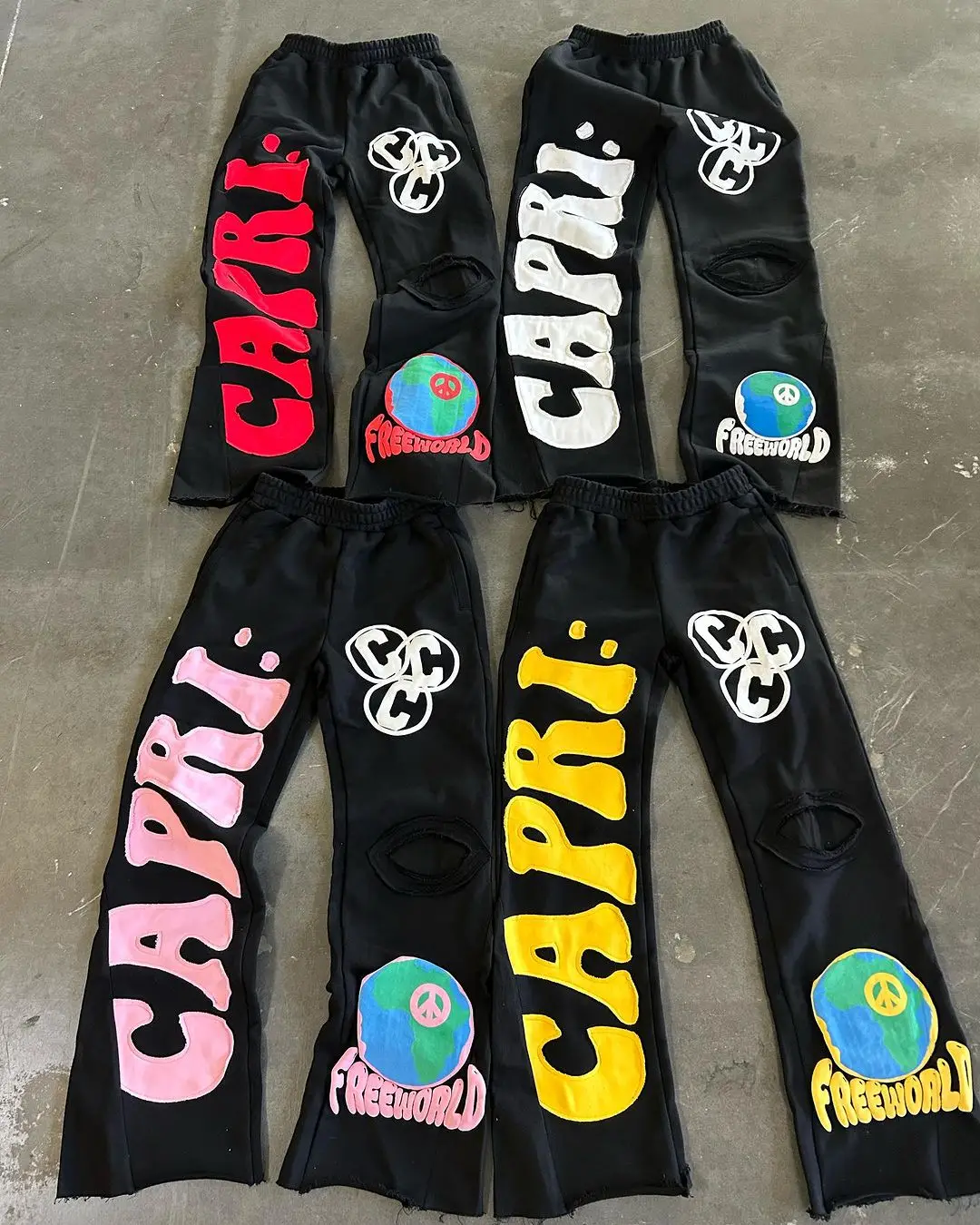 Custom Men Joggers Wide Leg Flared Baggy Stacked Acid Washed Sweatpants Men Casual Patch Embroidery Sweat Pants Trousers For Men