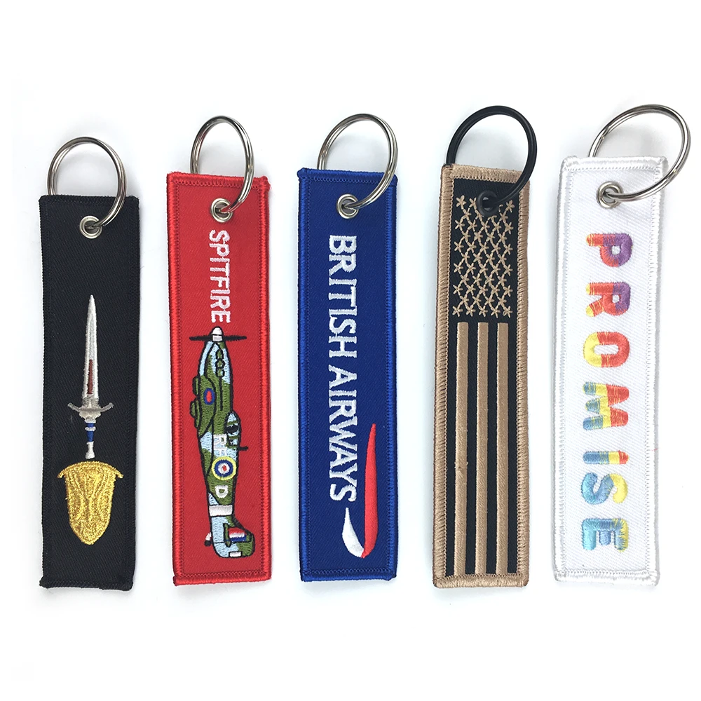 Hot Sale Personalized Embroidery Keychain with Custom Logo Promotional Fashion woven fabric Key Tag Key Chain