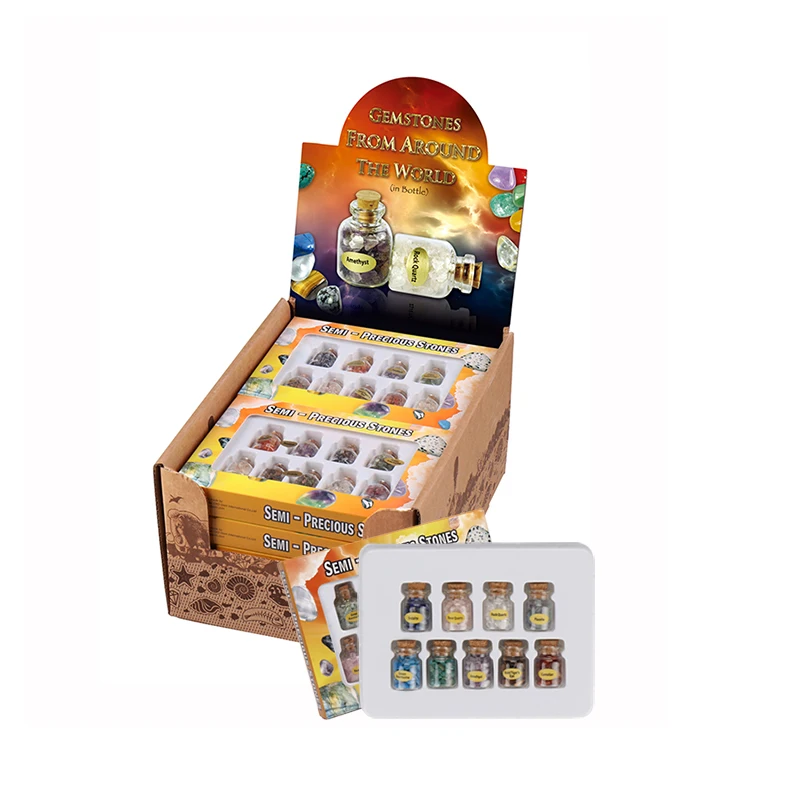 PK419 9 bottles/box  Natural Mix Crystal Gemstone Chip Gravel Bottle Set