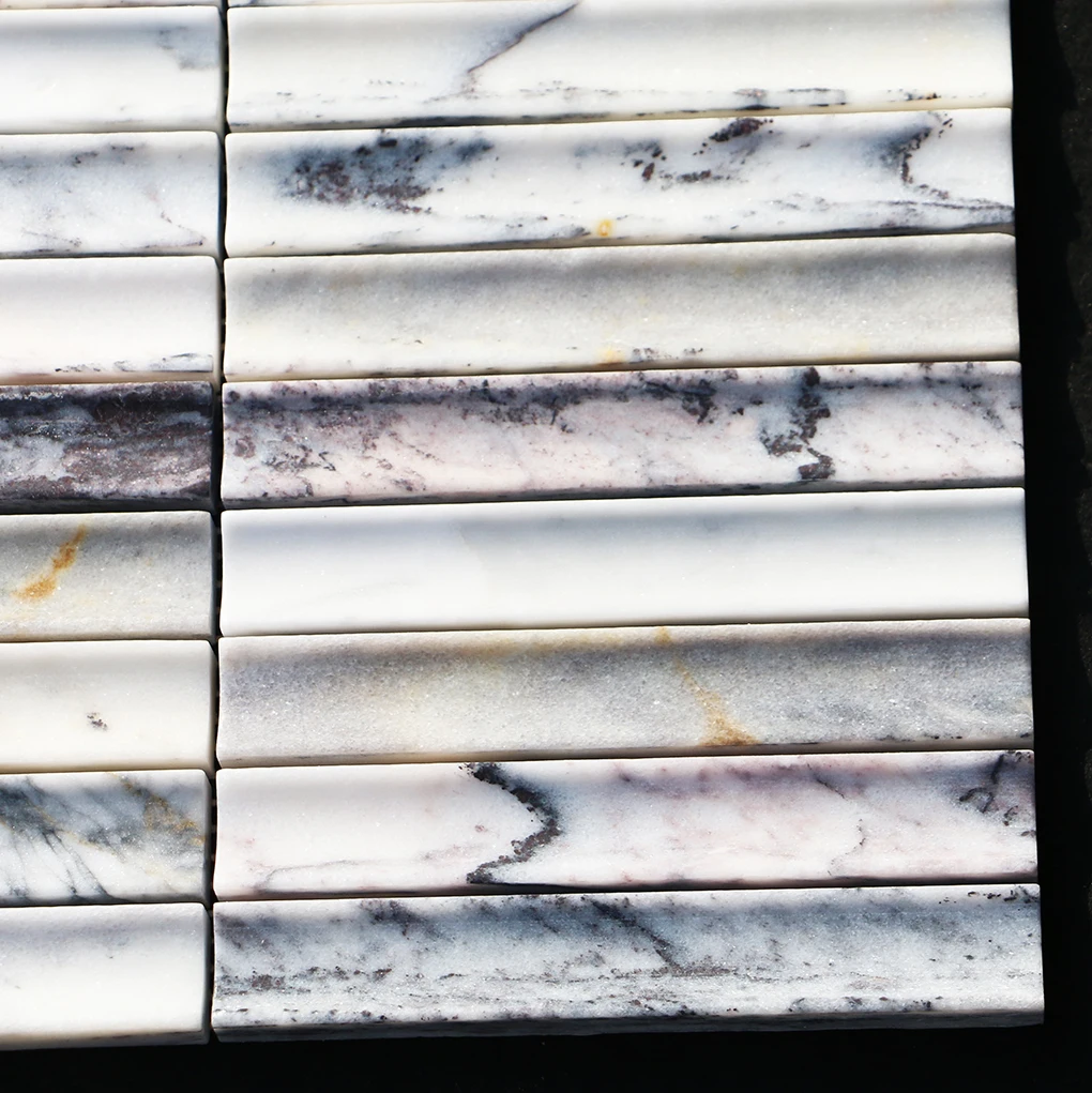 Modern 3D groove long strip mosaic Lilac marble wall decoration bathroom kitchen backpanel tile threedimensional stone mosaic