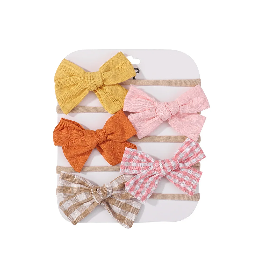 Popularity Newborn Baby Hair Accessories Flowers Bow Headband Set Cute Elastic Soft Nylon Baby Girl Bow Hairbands Headband