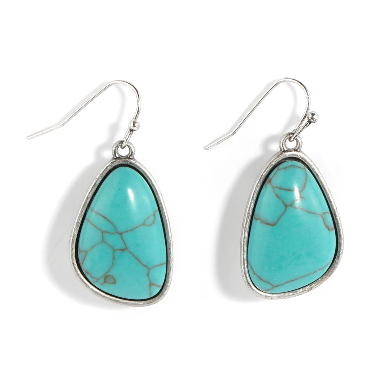 2023 New Bohemian silver plated Irregular turquoise dangle earrings Minimalist round pendant earrings for women