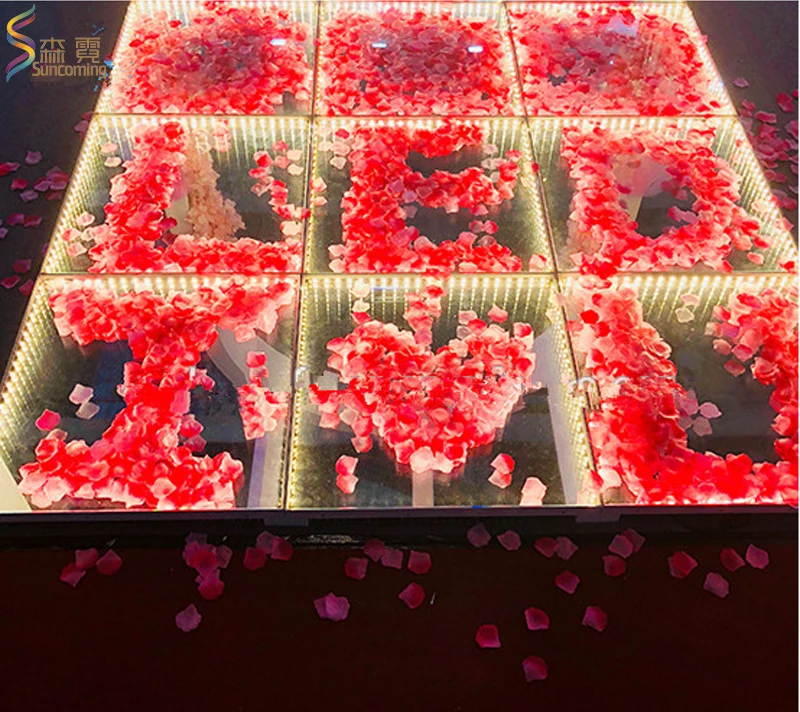 New Diy Flowers Wireless Magnetic Led 3D Mirror Glass Dance Floor For Wedding Party Event Hire