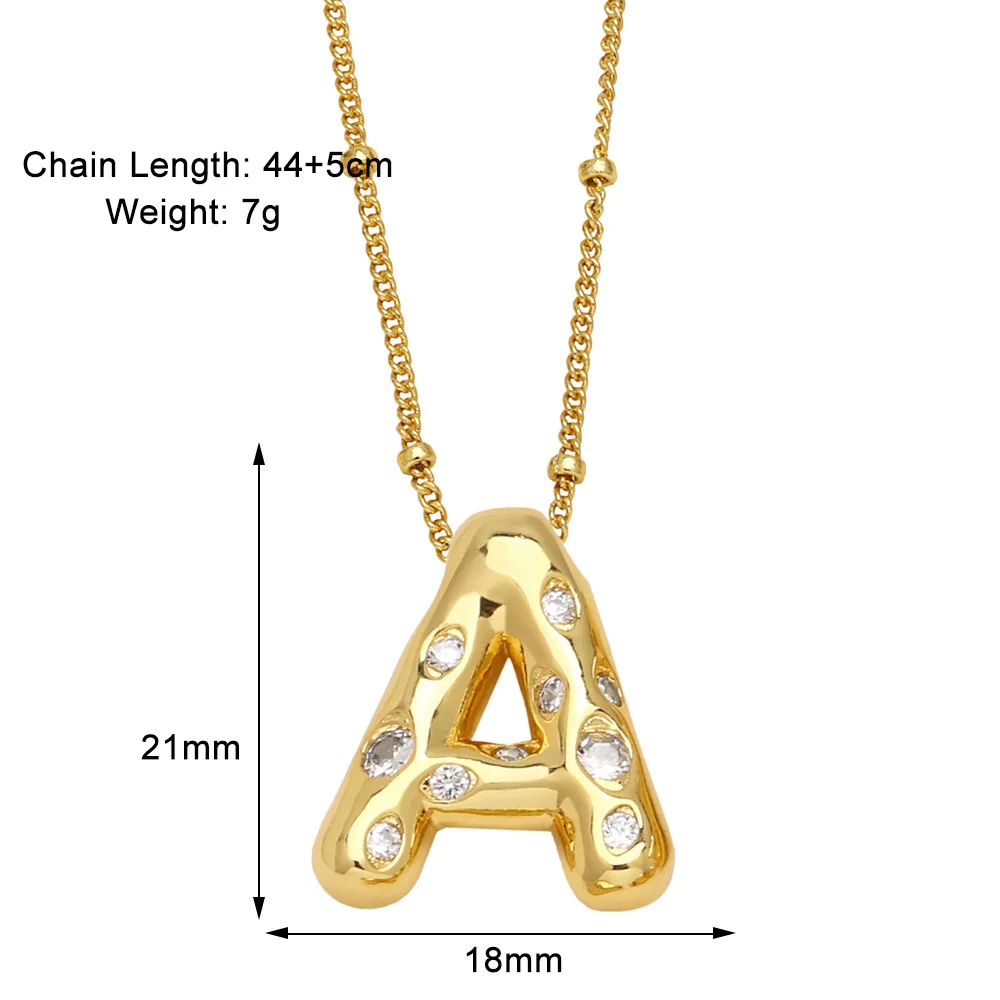 Balloon Bubble Initial Letters White 18K Gold Plated Zircon Non Tarnish Waterproof Pendant Fashion Jewelry Necklaces for Women