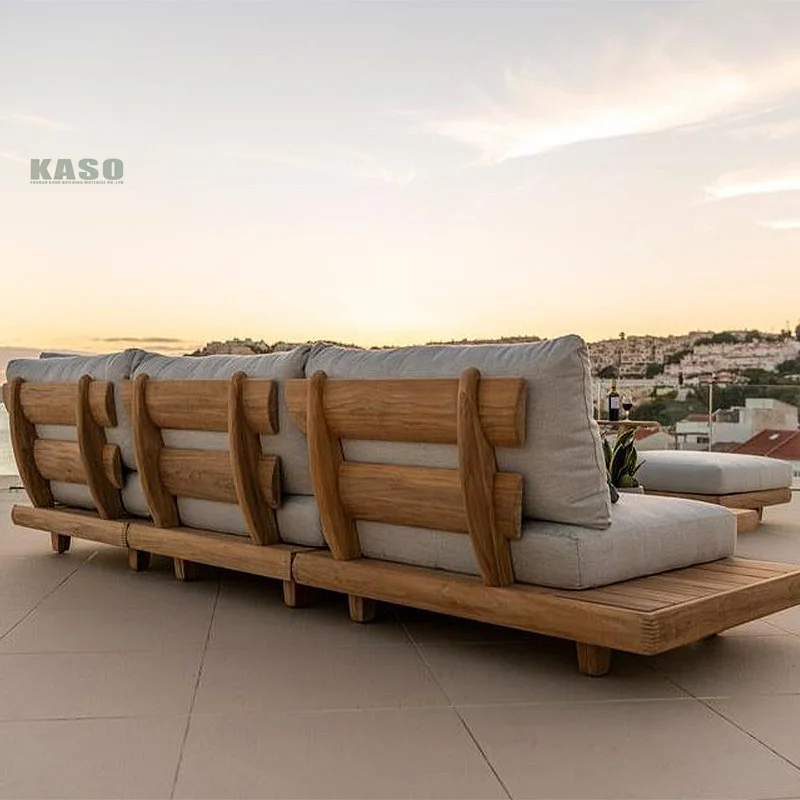 Modern Patio Furniture Sofa Sectional Garden Teak Wood Modern Waterproof Lounge L Shape Corner Square Outdoor Couch Set