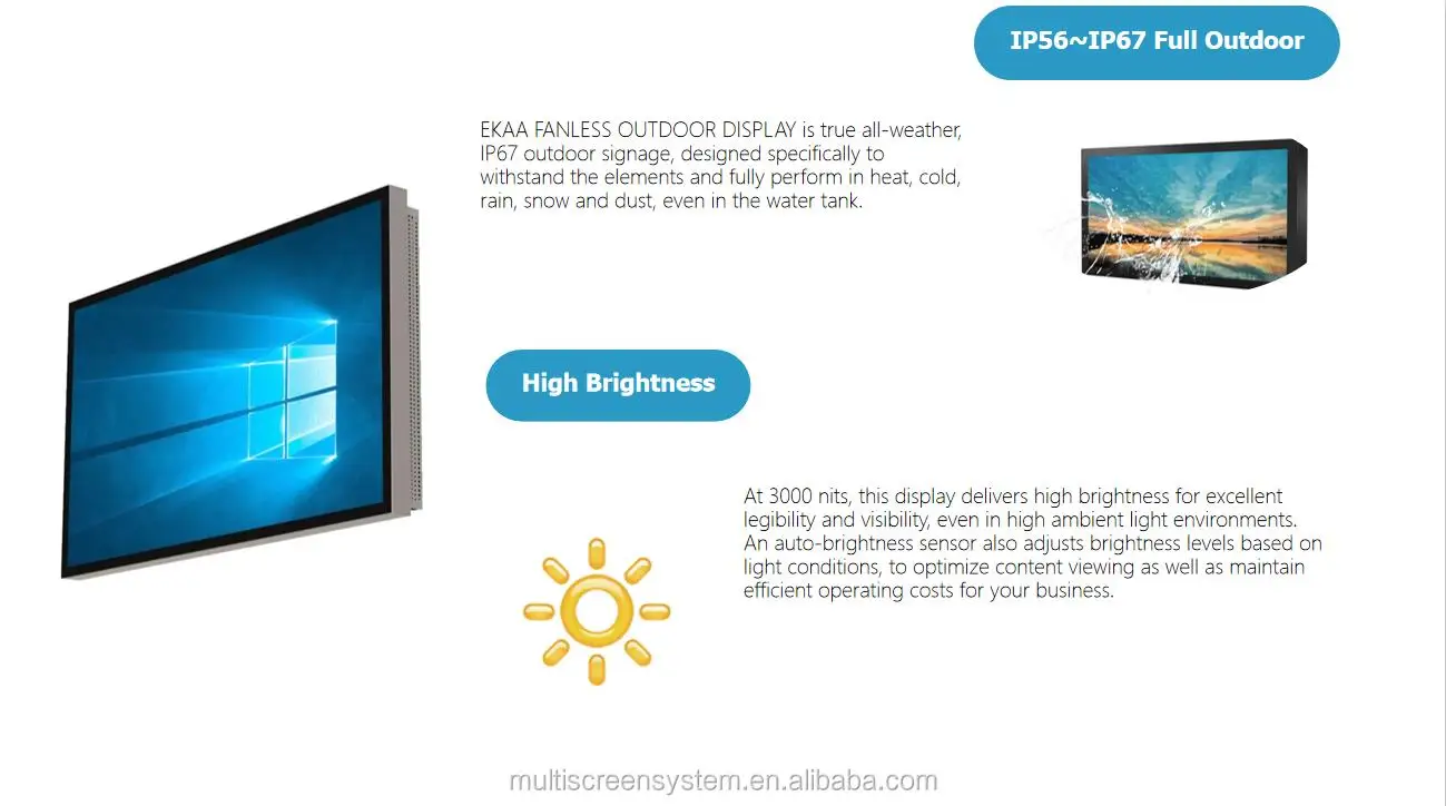 EKAA  32 inch lcd outdoor display  full hd high brightness outdoor tv for square lcd display