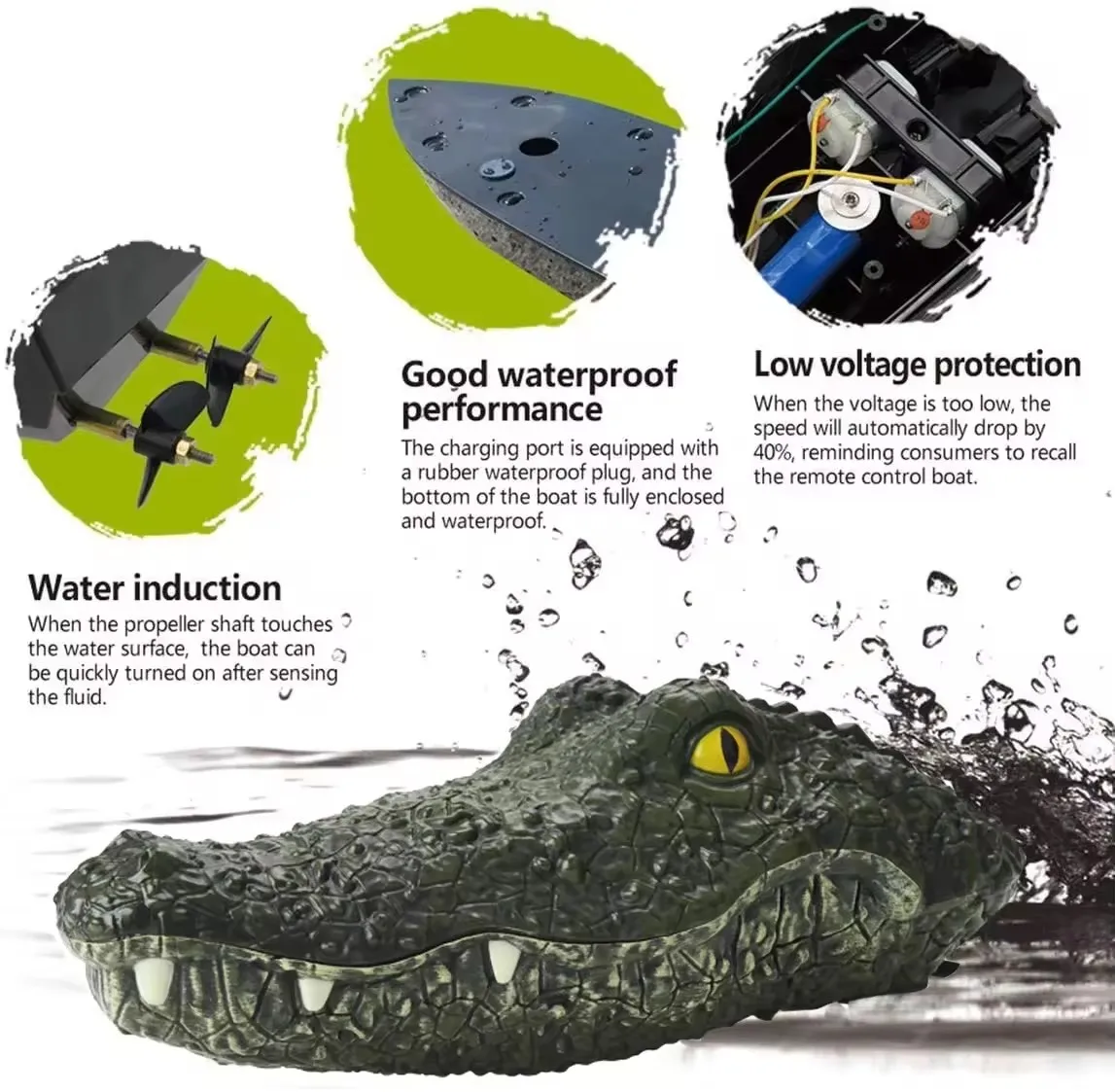 2.4G RC Electric Toys Remote Control Animal Crocodile Simulation RC Alligator Head Boat for Kids Adults Prank