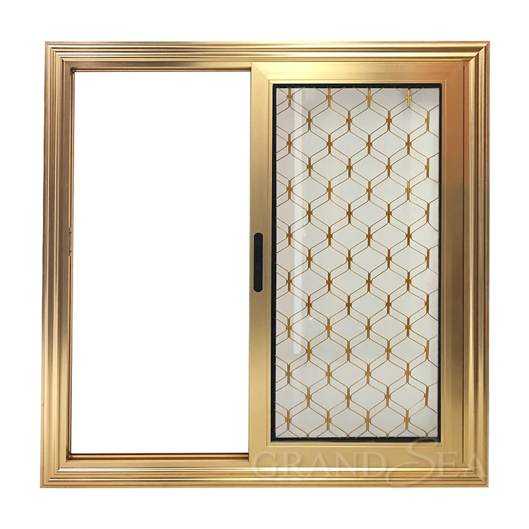 Luxury Gold Color Frame Aluminum Mesh Sliding Glass Window