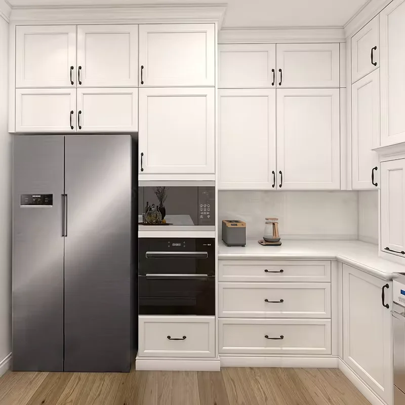 Contemporary Modular Kitchen Cabinet Set with High Gloss Lacquer and Solid Wood Features Bathroom Cabinets