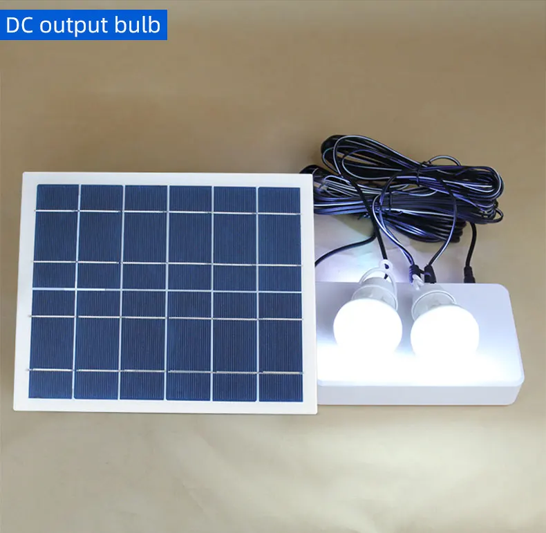 6V5W industrial portable solar energy system mini solar panel led light with 2pcs led light USB DC solar charge power bank