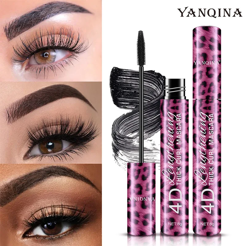European and American color makeup red leopard mascara 4D waterproof slim non-clumping natural curl curl silicone brush head