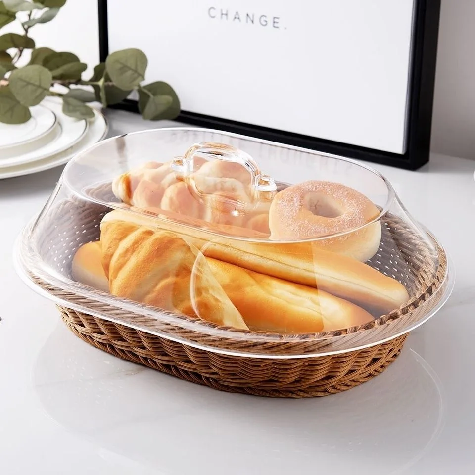 Small Fruit PP Rattan Rectangular Storage Baskets Kitchen Food Bread Weave Plastic Woven Basket With Lid