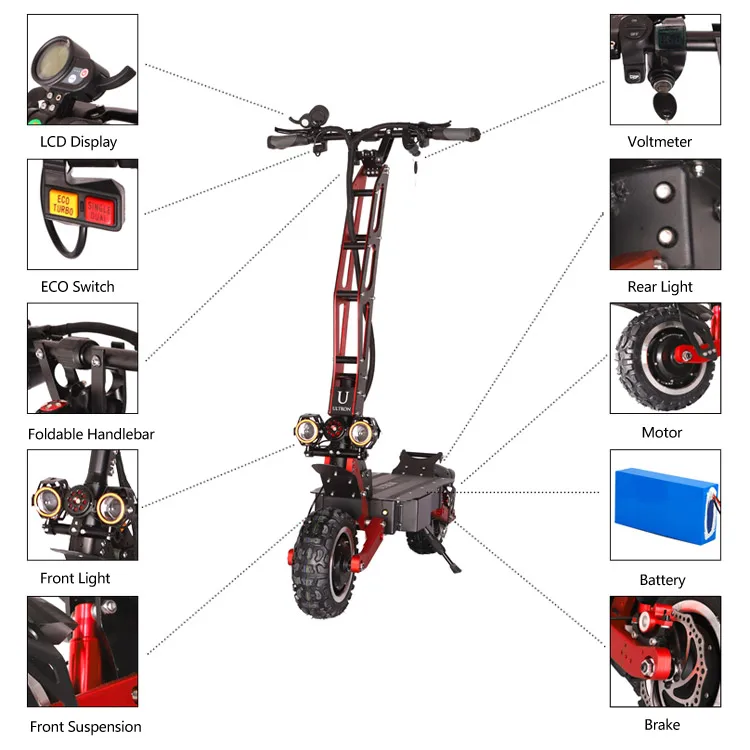 
Double Motor Self Balancing 3200W Adult Foldable 2 Wheel Fast Ultron T128 Electric Controller Scooter 