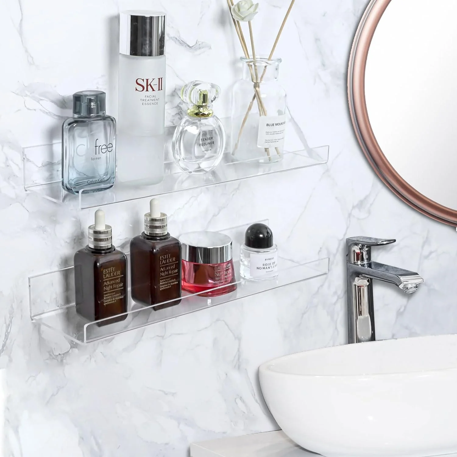 HQ Premium Acrylic Floating Shelves Wall Mounted Bookshelf Spice Storage display rack for Home Office Living room Kitchen