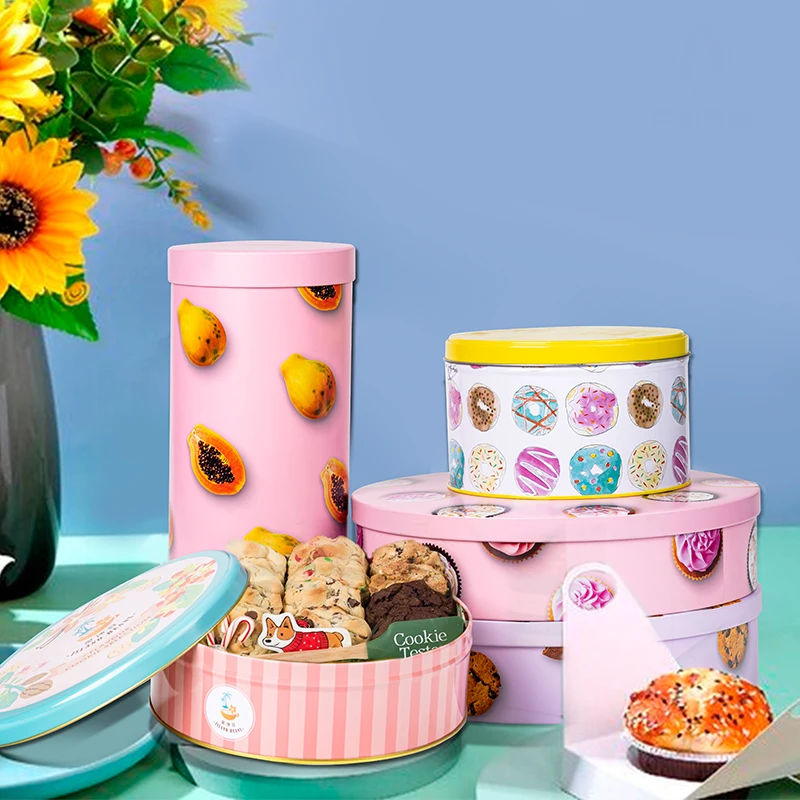 Wholesale China Factory Cookie Metal Tin Box Round Organizer Food Grade Big Round Candy Tin Can Metal Box For Cookie With Lids