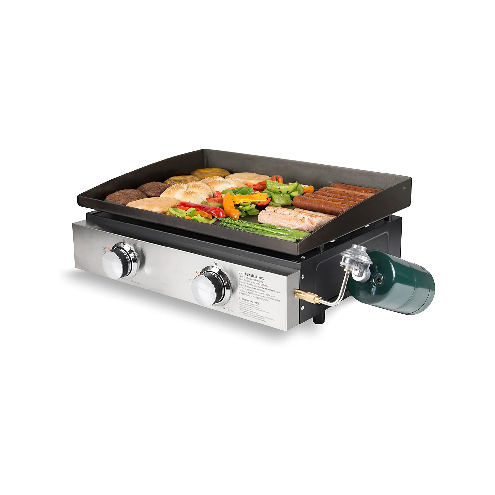 2 Burners Gas Griddle Tabletop Gas Grill Combo Portable Outdoor BBQ Hot Plate and Grill Barbacoa De Gas