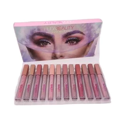 
New Huda 12 Color Lip Gloss Mer Cury Retrograde 12 Lip Gloss Liquid Matte Lipstick Vendor Matte Glaze Long Lasting Non-Stick Cup 