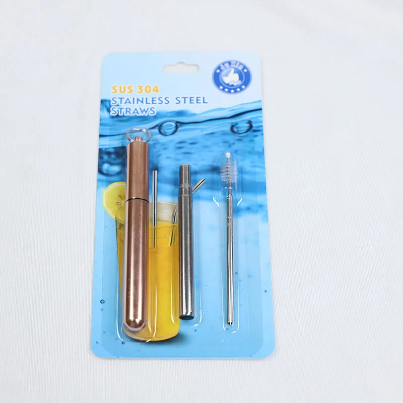 Portable High-End 304 Foldable Reusable Custom Telescopic Stainless Steel Metal Collapsible Drinking Straw with case