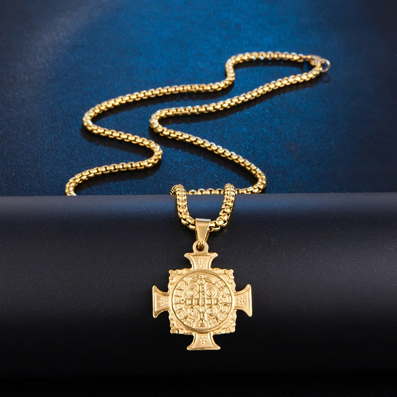 2019 Hot Stylish Stainless steel Catholic saint Benedict  cross bible Jesus exorcist necklace for men women
