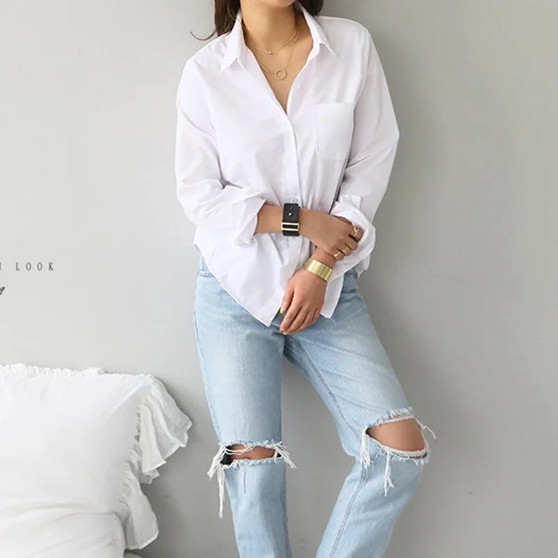 Stylish Women Long Shirt Autumn 2020 New Fashion White and Black Blouse Modern Lady Loose Long Sleeve Shirts