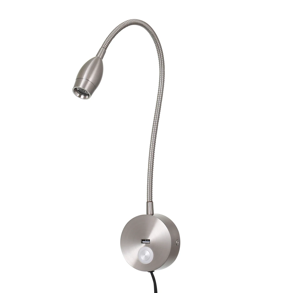 Настенная Светодиодная лампа для чтения с гибким USB-портом зарядки и сенсорным переключателем регулируемой яркостью в постели