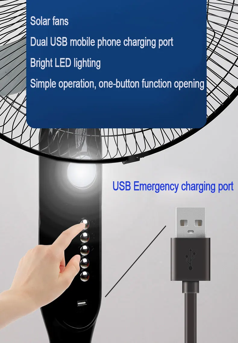 Rechargeable battery AC DC LED solar fan rechargeable stand fan 16 inch